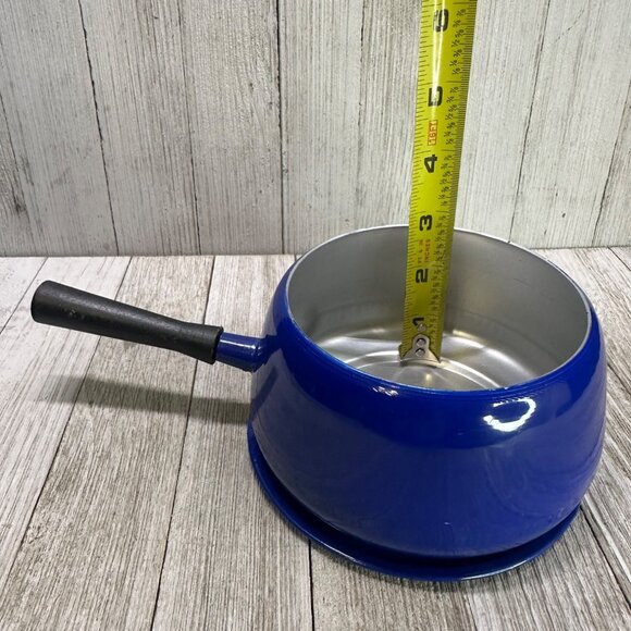 Vtg Blue Pot Metal Retro 70's Style MCM Lid Plate Handle 4.5" DIA 3" Tall - Picture 9 of 11